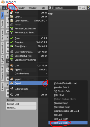 Export as glb