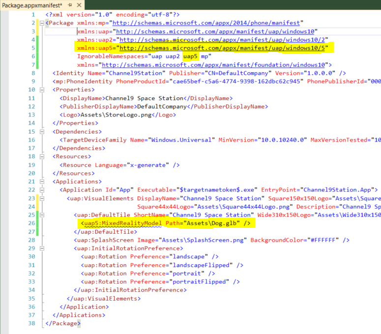 Package.appxmanifest changes